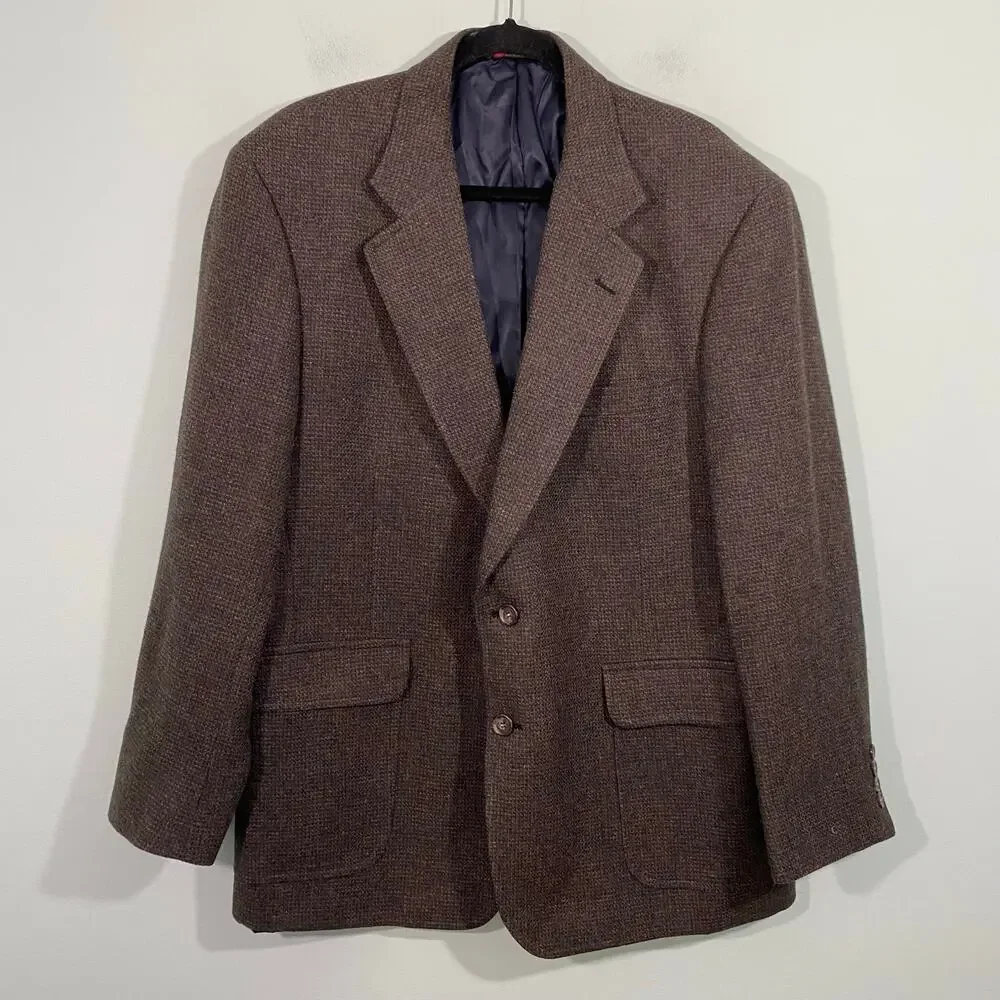 Vintage Jos A Bank Men's Brown Tweed 100% Pure New Wool Traditional Fit Blazer